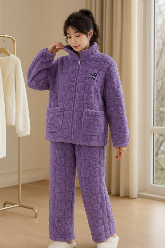 Imported Ladies Fleece Trouser & Shirt Set – Winter Collection (Purple)