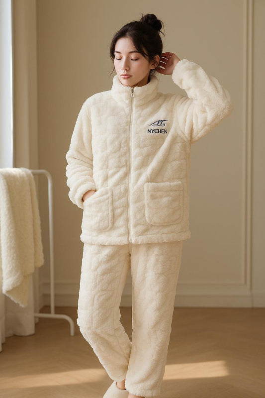 Imported Ladies Fleece Trouser & Shirt Set – Winter Collection (With Front Zip)