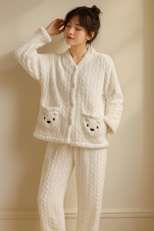 Imported Ladies Fleece Trouser & Shirt Set – Winter Collection (With Black Emoji)