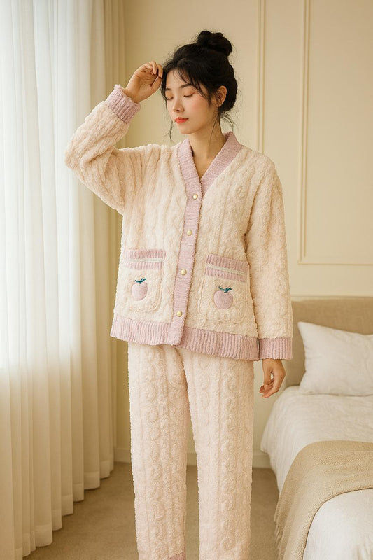Imported Ladies Fleece Trouser & Shirt Set – Winter Collection (Off White)