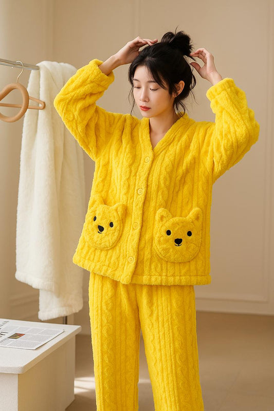 Imported Ladies Fleece Trouser & Shirt Set – Winter Collection (Yellow)