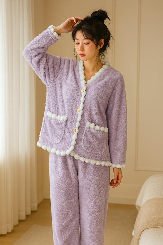Imported Ladies Fleece Trouser & Shirt Set – Winter Collection (Light Purple)