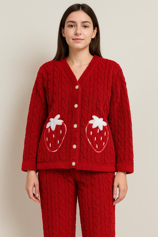 Imported Ladies Fleece Trouser & Shirt Set – Winter Collection (Red)