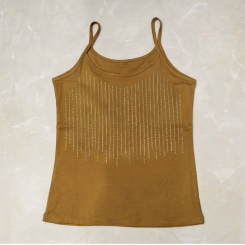 Women Premium Ribbed Tank Top with Rhinestone Detailing | Sleeveless Stylish Camisole