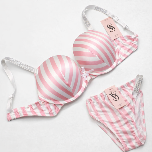 Victoria Secret Bridal Padded Pushup Wired Bra Set (Pink & White)