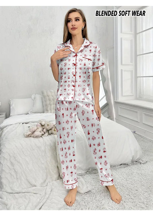 White Printed Blended Trouser shirt