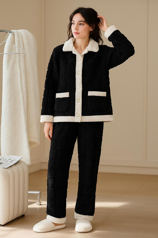 Premium Fleece Winter Night Suit Set (Black)