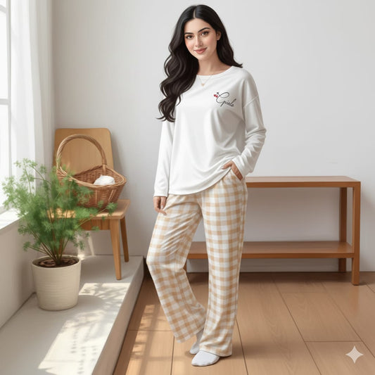 Beige Bliss Cozy Lounge Wear Set – Soft & Elegant