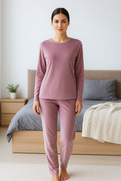 Women's Winter Velvet Lounge Set - Warm & Soft Pajama Suit (Rosewood Pink)